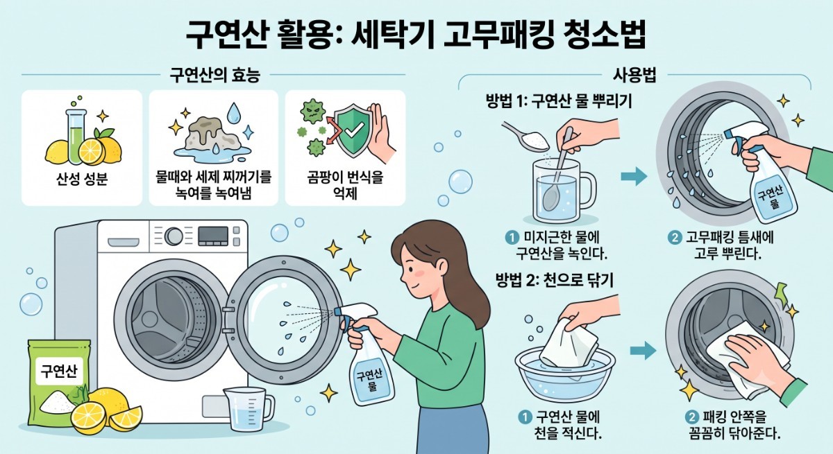 구연산 한 스푼을 활용한 세탁기 고무패킹 청소법 / AI 생성 이미지
