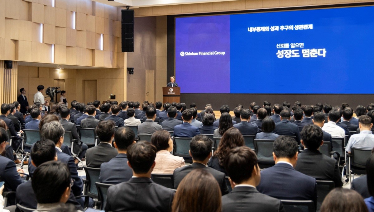 이날 창립기념식에서 직원들이 강연을 듣는 모습  / 신한금융 제공