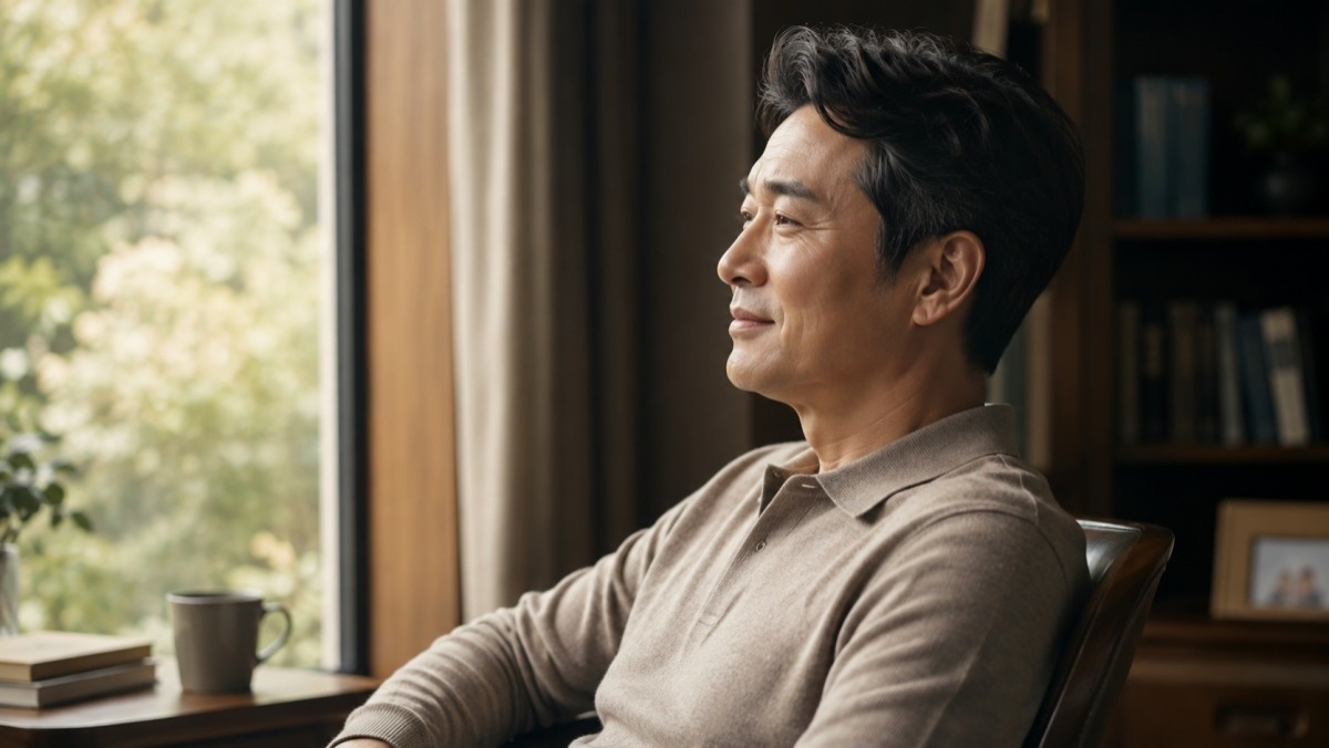 미소 짓는 중년 모습을 표현한 자료사진. AI툴로 생성됐습니다.