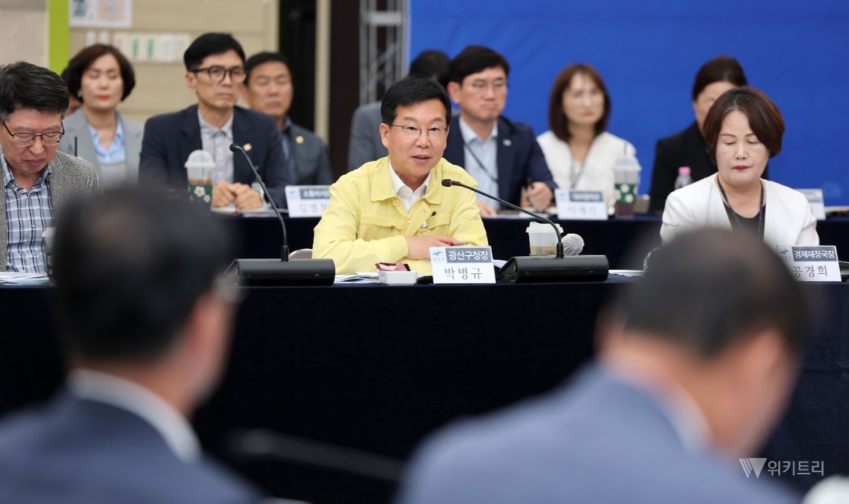 박병규 광산구청장이 4일 구청 7층 윤상원홀에서 열린 ‘2026년 더불어민주당-광산구 정책협의회’에서 지역 주요 현안에 대해 발언하고 있다. / 광주시 광산구