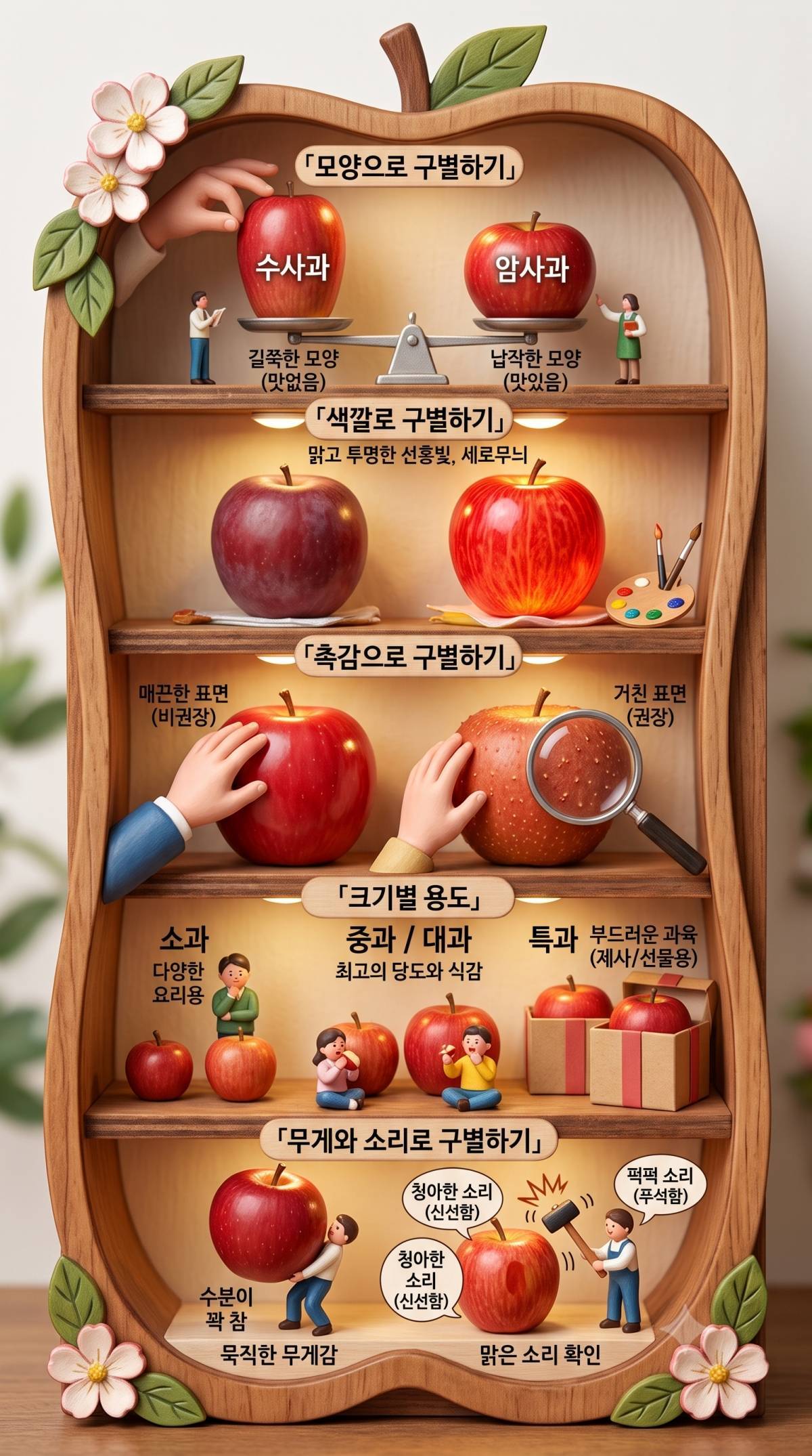 '맛있는 사과 고르는 방법' 5가지 정리. 기사 내용 토대로 AI툴 활용해 제작한 자료사진.