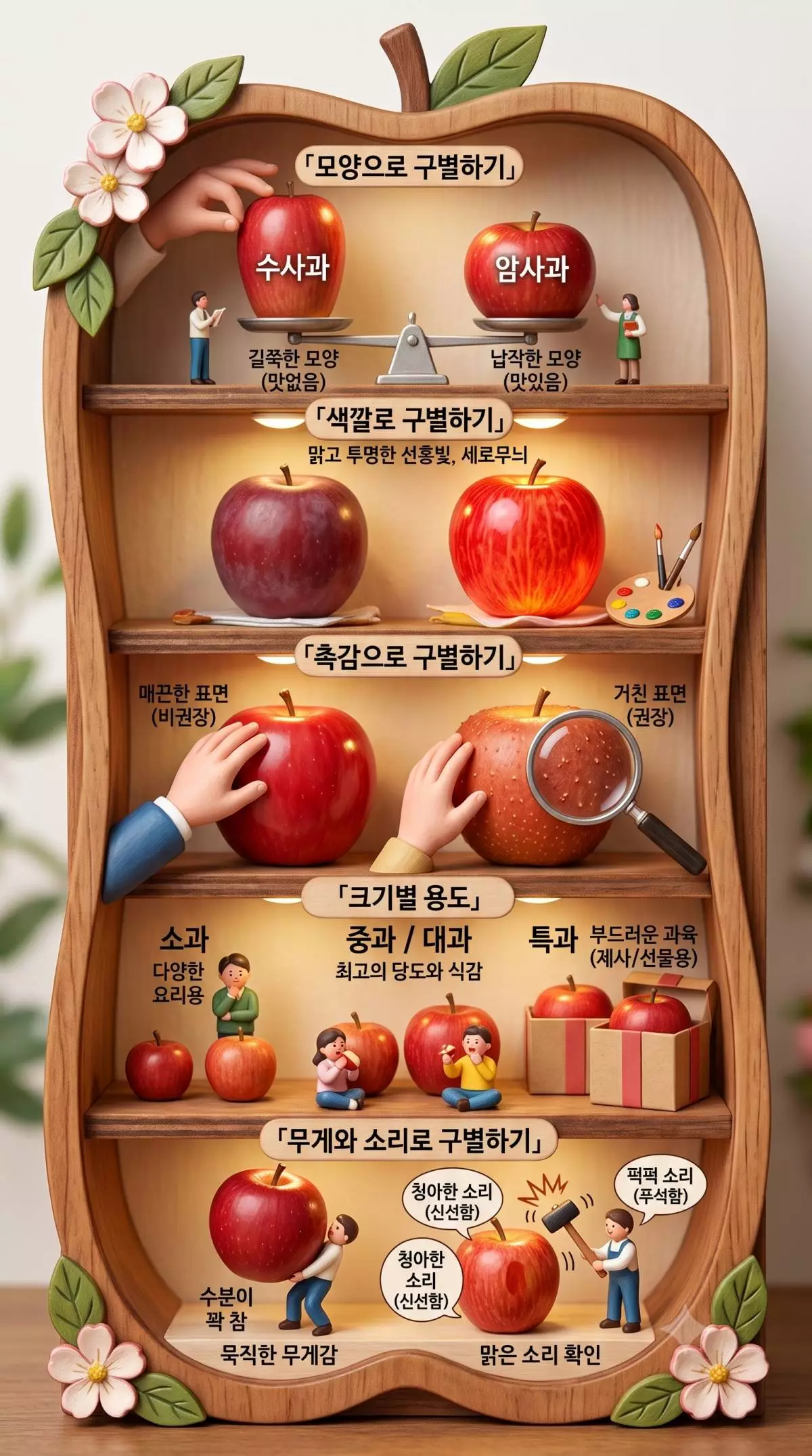 '맛있는 사과 고르는 방법' 5가지 정리. 기사 내용 토대로 AI툴 활용해 제작한 자료사진.