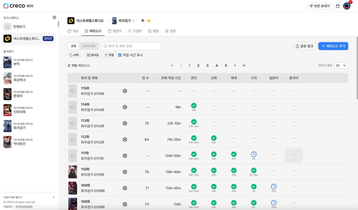 ‘크레코’ 실제 서비스 화면(에피소드 리스트)