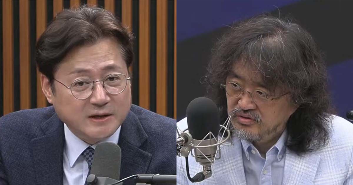 홍익표(왼쪽) 정무수석과 인터넷 방송인 김어준씨. / '김어준의 겸손은힘들다 뉴스공장'