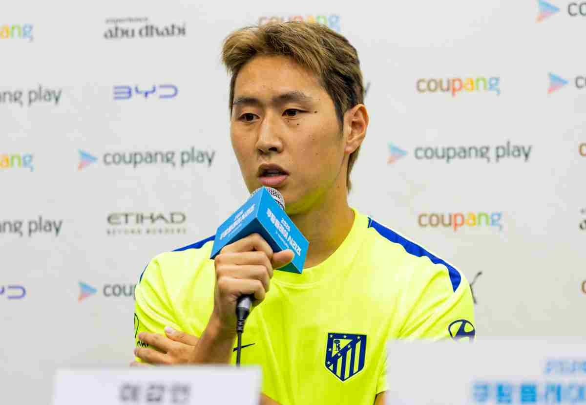 아틀레티코 마드리드에 합류한 이강인이 지난달 서울 양천구 목동종합운동장에서 2026 쿠팡플레이 시리즈 맨체스터 시티와의 친선경기 기자회견을 하고 있다. / 뉴스1