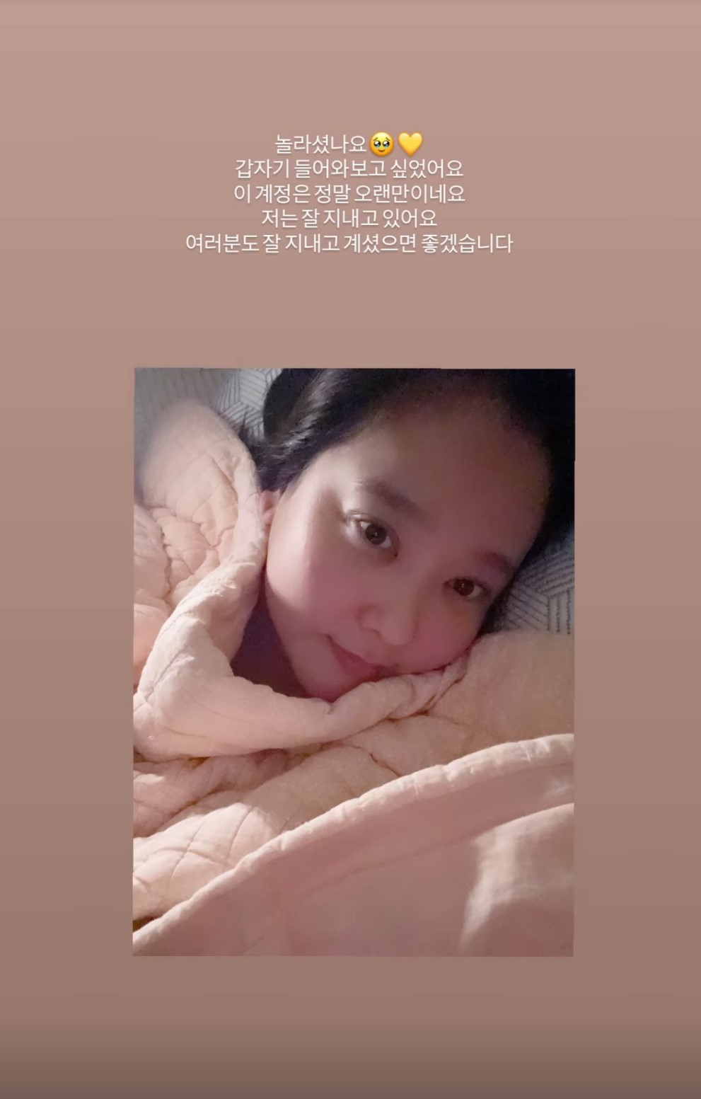다나가 12일 자신의 SNS 스토리를 통해 짧은 문구와 함께 근황을 전했다. / 다나 인스타그램
