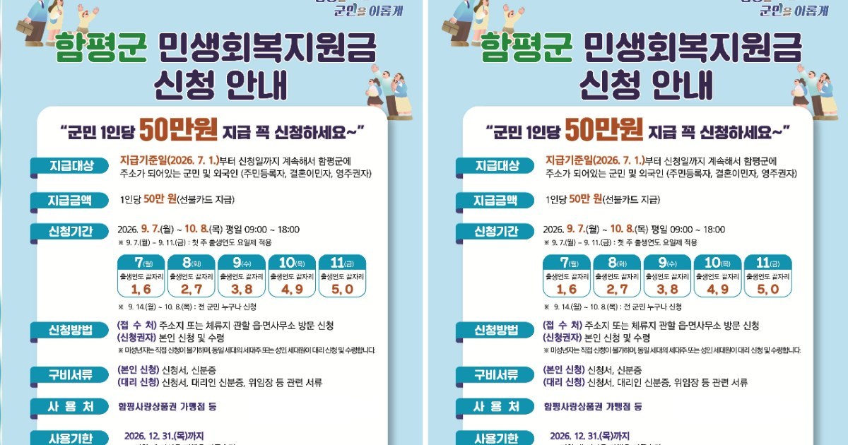 추석 전 꼭 챙기세요! 함평군 민생회복지원금 전면 개방