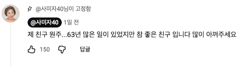 사미자가 전원주가 출연한 자신의 채널 유튜브 영상에 댓글을 남겼다. / 유튜브 ' 오미자 말고 사미자'