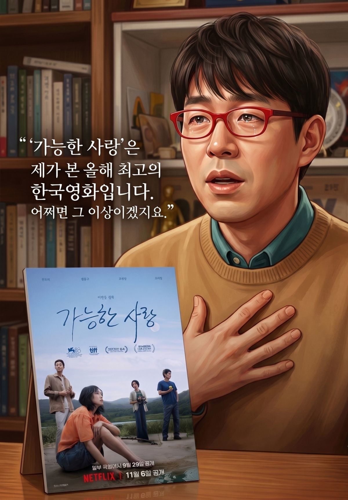 이동진이 극찬한 영화 '가능한 사랑'. 기사 내용 토대로 AI툴 활용해 제작한 자료사진.
