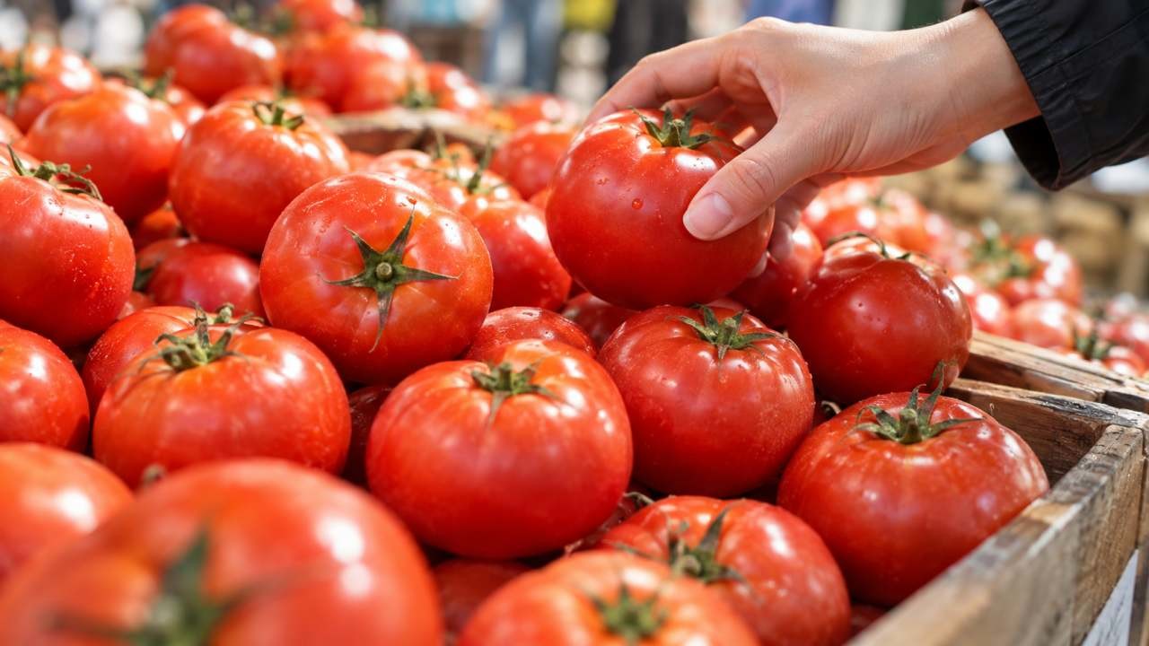 마트에서 토마토를 고르는 모습. / AI 생성 이미지