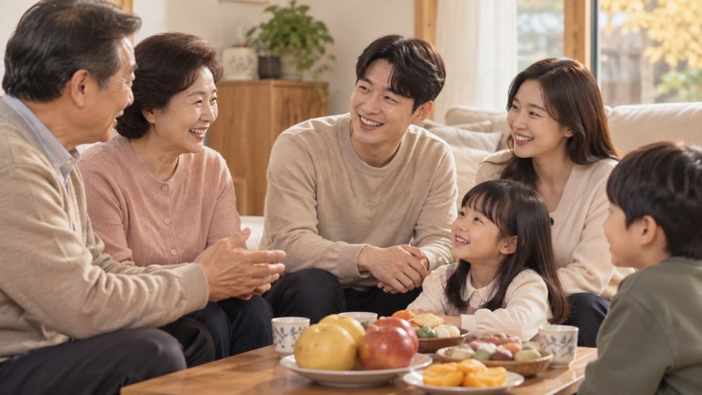 명절에 모인 가족들을 표현한 자료사진. AI툴을 활용해 생성됐습니다.