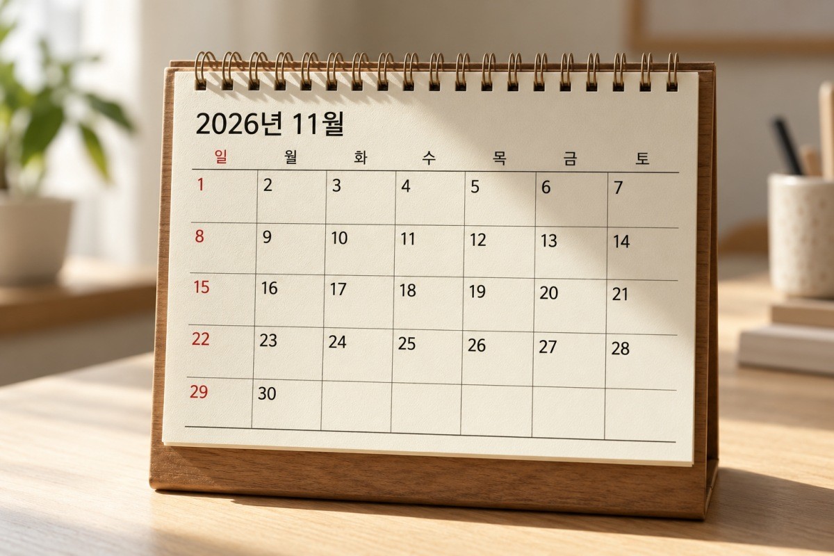 2026년 11월 달력 모습. 법정 공휴일 없이 주말만 이어지는 달이다. 기사 이해를 돕기 위해 제작한 AI 이미지.