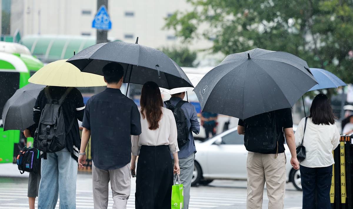 시민들이 우산을 쓴채 이동하고 있다 / 뉴스1