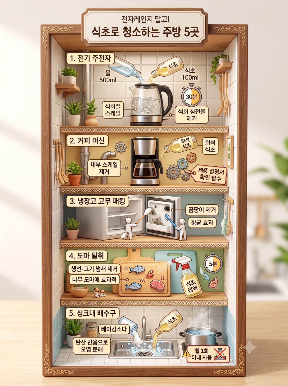 '식초' 꿀팁 활용법 5가지. 청소 제 때 안 하면 금방 더러워지는 전자레인지 내부. 기사 내용 토대로 AI툴 활용해 제작한 자료사진.