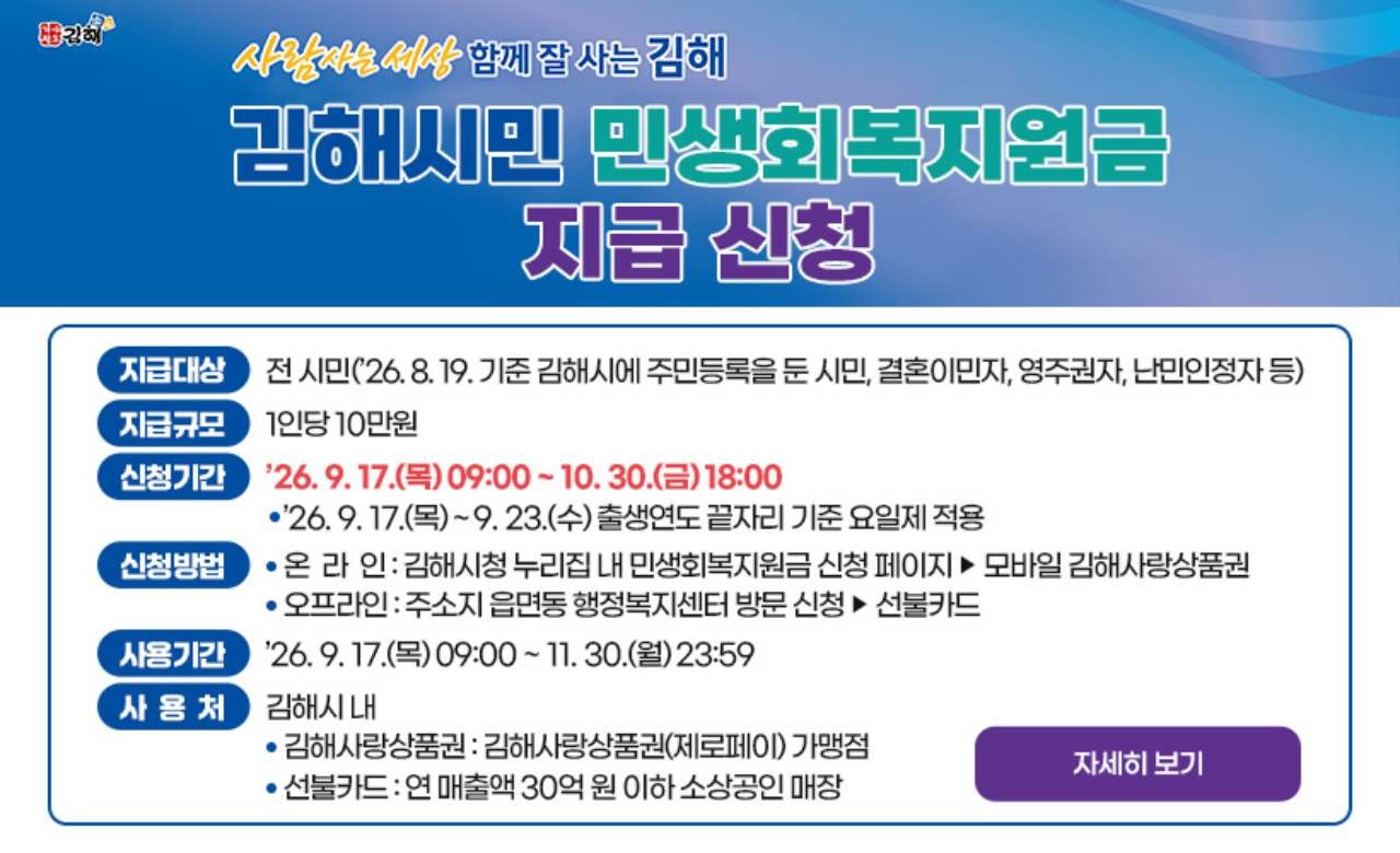 김해시 민생회복지원금 배너. / 김해시청 제공