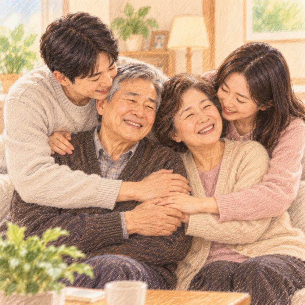 부모님에게 사랑을 표현하는 모습을 다룬 자료이미지. AI툴로 생성됐습니다.