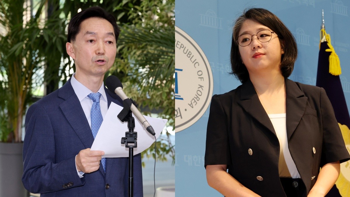 김지용 중대범죄수사청장 후보자(왼쪽)와 용혜인 기본소득당 의원. / 뉴스1