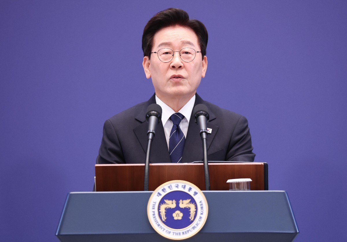 이재명 대통령이 18일 청와대 영빈관에서 열린 현안 기자회견에서 발언하고 있다. /뉴스1 (청와대통신사진기자단)