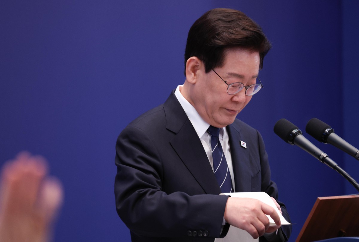 이재명 대통령이 18일 청와대 영빈관에서 열린 현안 기자회견에서 발언하고 있다. / 뉴스1 (청와대통신사진기자단)