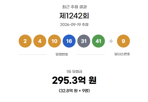 1242회 로또 당첨번호 / 동행복권