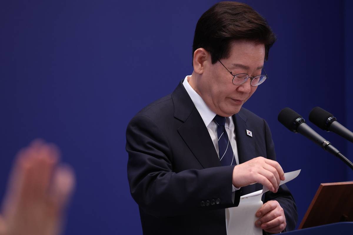 이재명 대통령이 지난 18일 청와대 영빈관에서 열린 현안 기자회견을 하고 있다 / 청와대통신사진기자단, 뉴스1