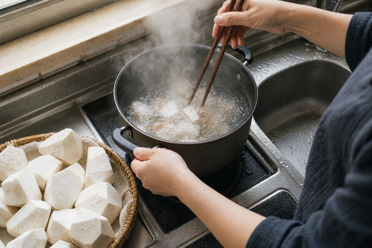 '토란' 오래 담가둔다고 가려움이 안 빠진다, 데친 첫 물을 버려야 사라진다
