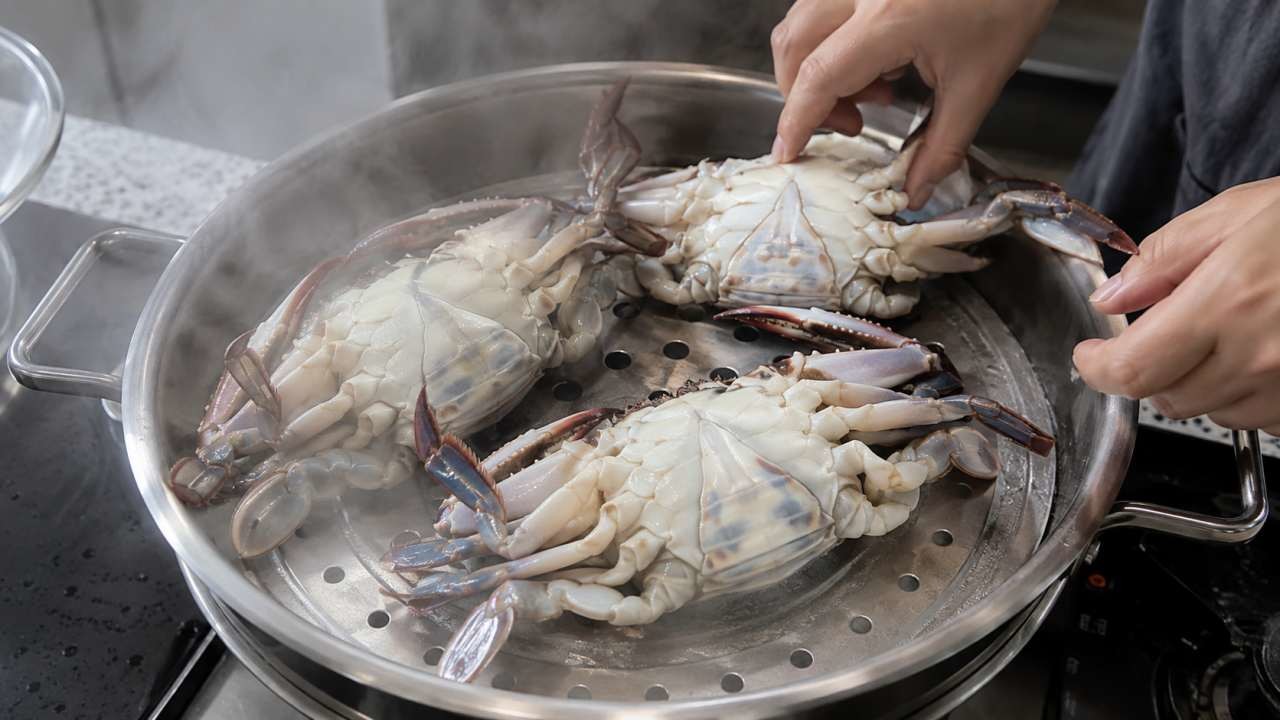 꽃게를 찜기에서 찌고 있는 모습. / AI 생성 이미지