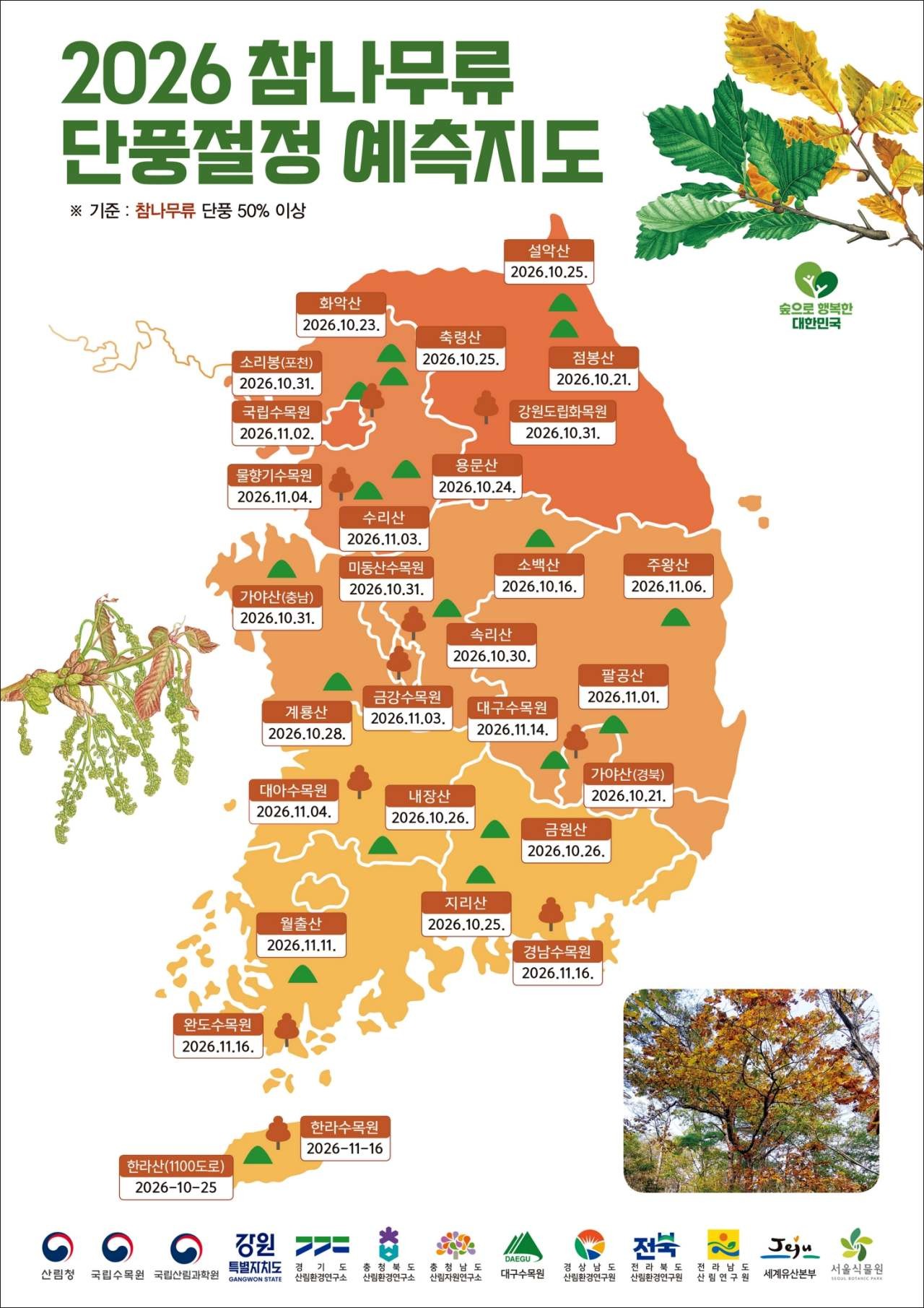 2026 참나무류 단풍절정 예측지도. / 산림청 제공