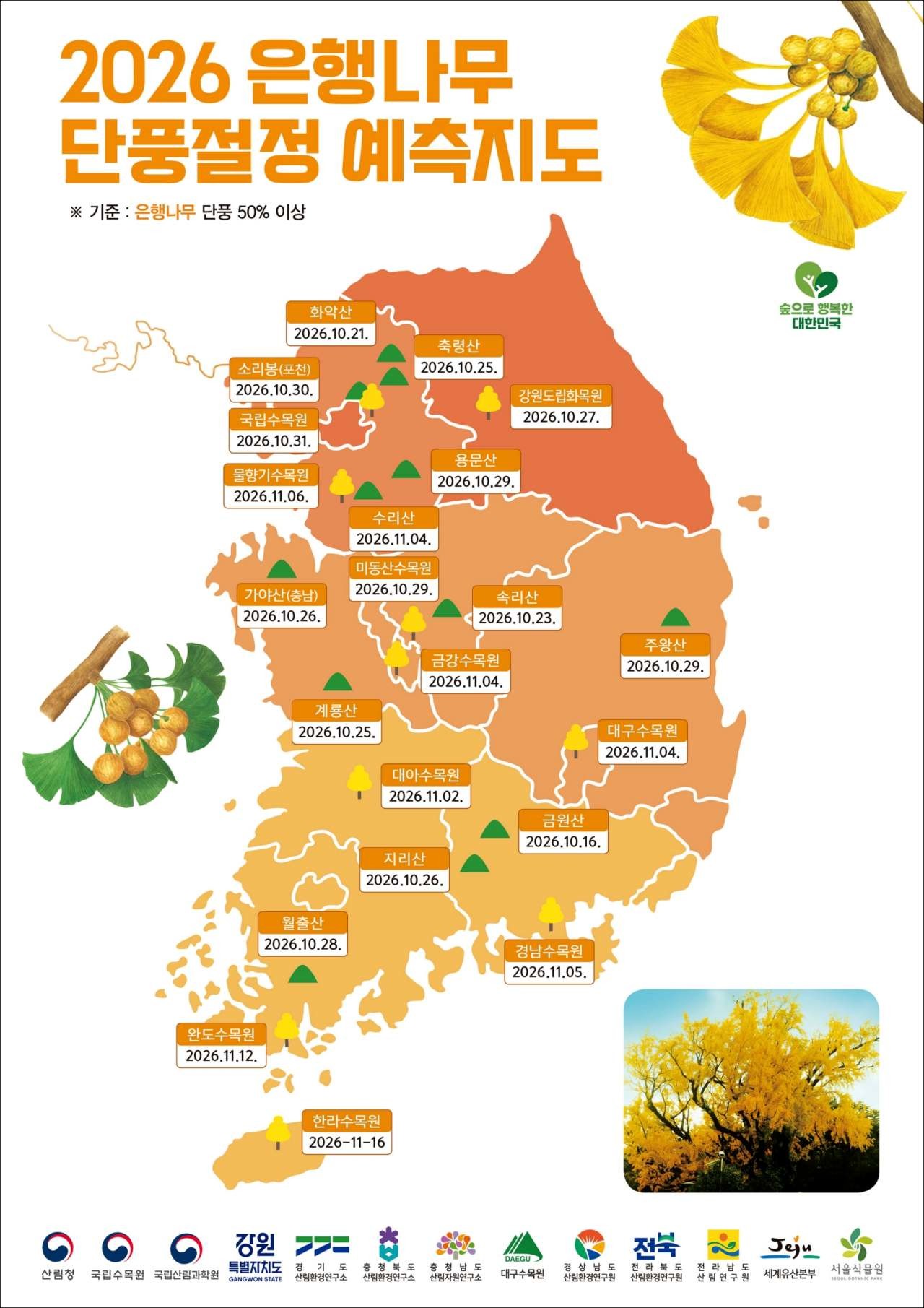2026 은행나무류 단풍절정 예측지도. / 산림청 제공