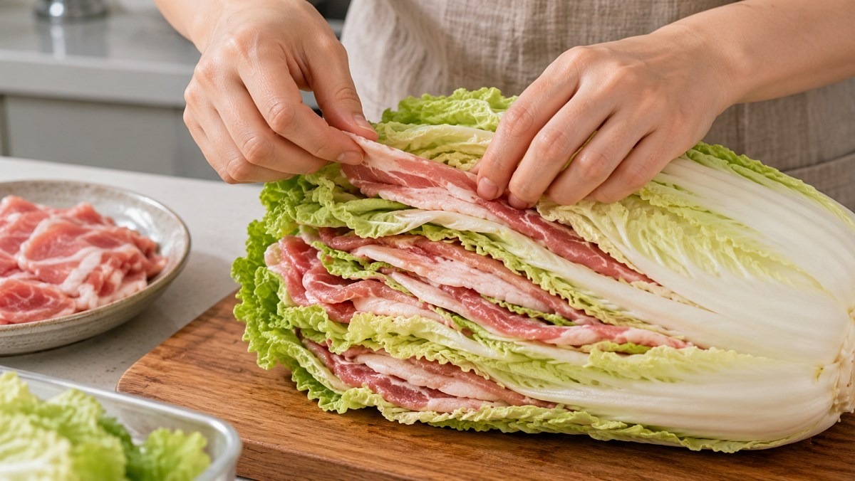 배추에 '돼지고기'를 겹겹이 넣어보세요… 진짜 찌기만 했는데 메인 요리가 됩니다