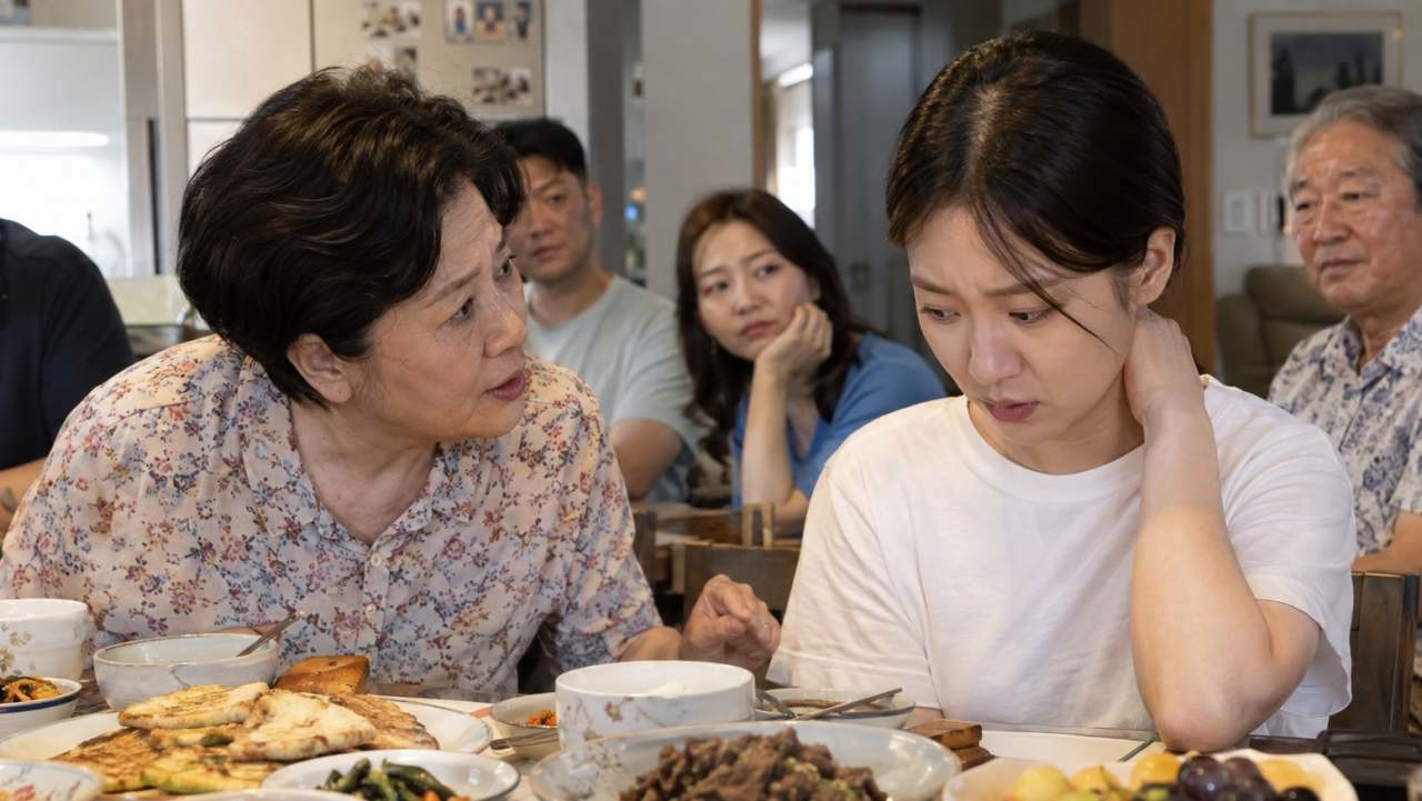 추석에 취업 잔소리를 듣고 있는 모습. / AI 생성 이미지