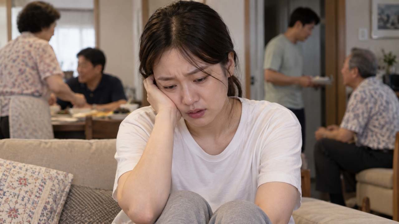 친척의 간섭에 속상한 여성. / AI 생성 이미지
