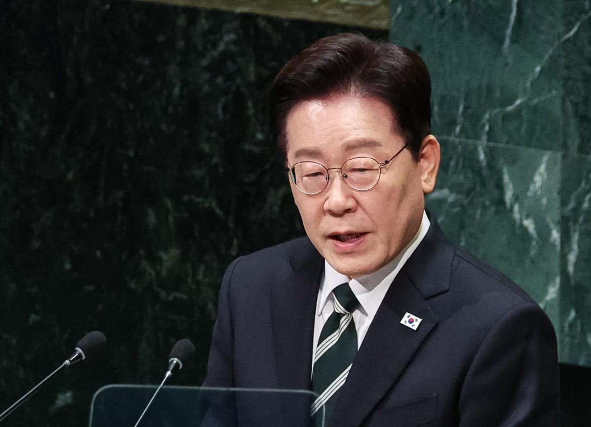 이재명 대통령이 22일(현지시각) 미국 뉴욕 유엔본부에서 열린 제81차 유엔총회에서 기조연설을 하고 있다. / 뉴스1 (공동취재)