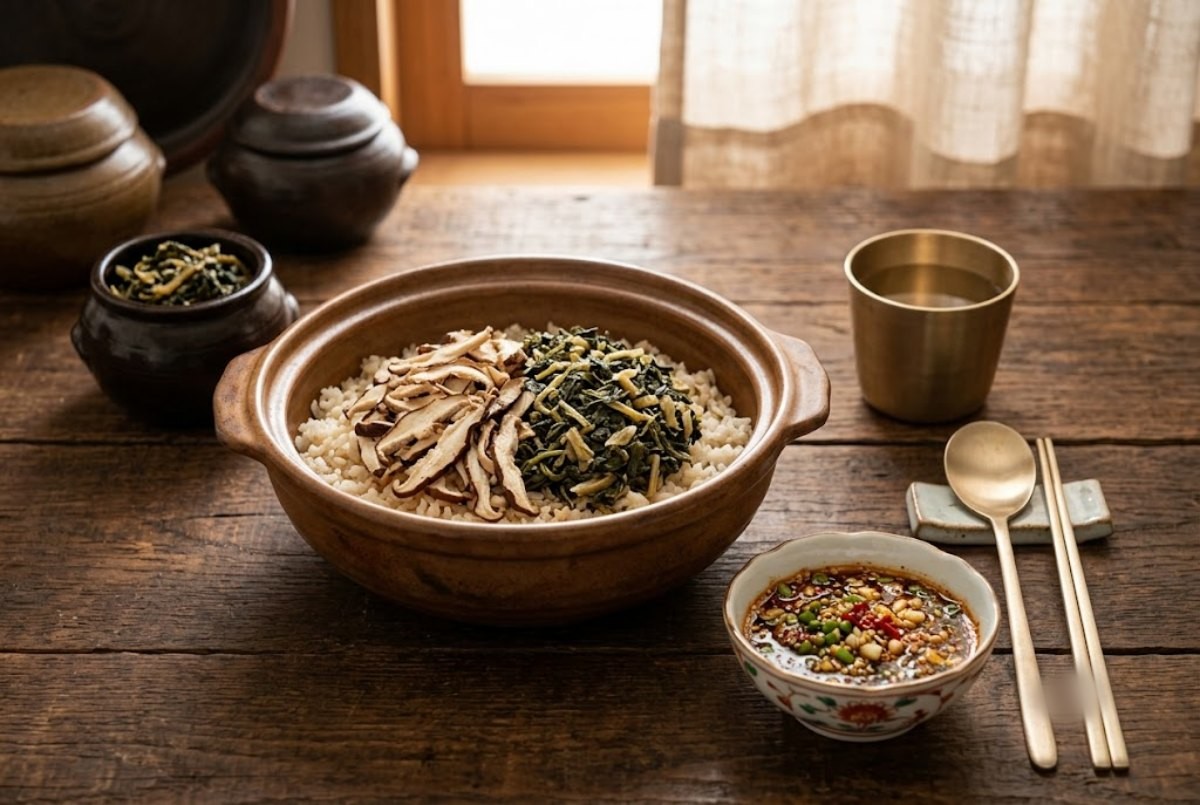 시래기 표고버섯 비빔밥 / 기사 내용을 바탕으로 제작한 AI 이미지. 실제 모습과 차이가 있을 수 있습니다