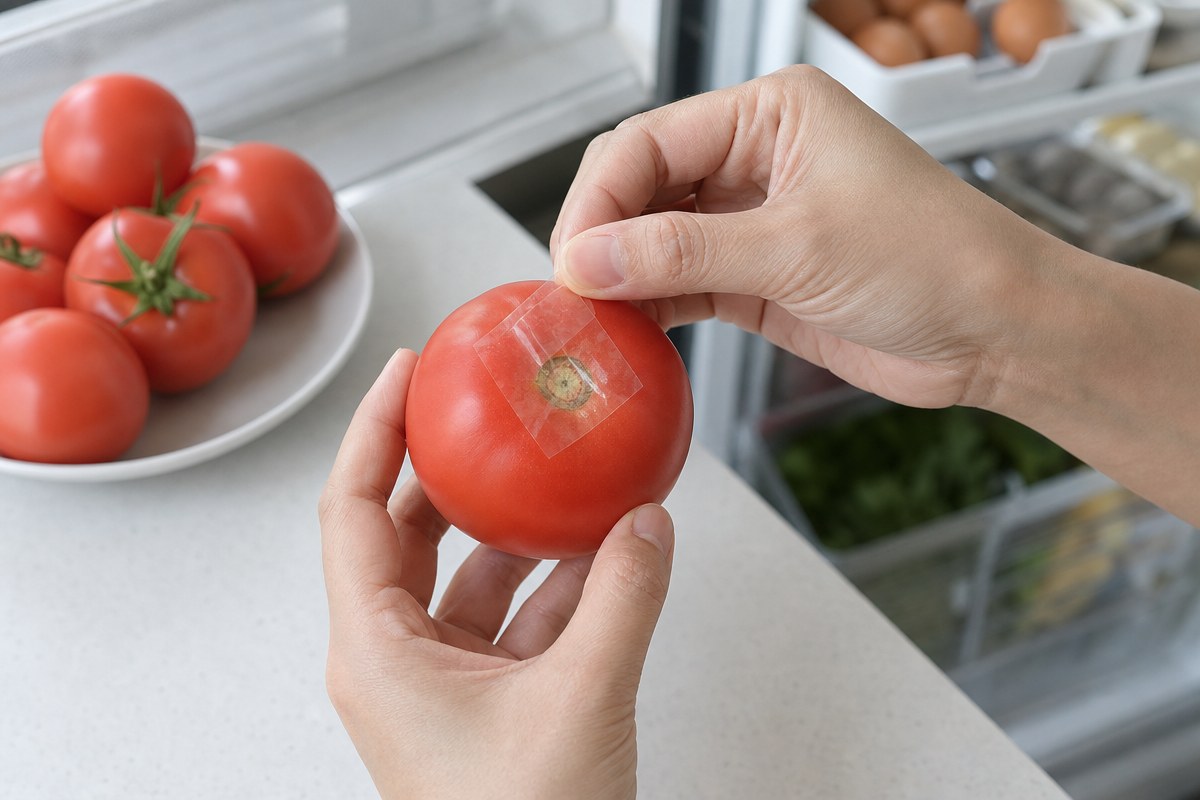 덜 익은 토마토는 냉장고 대신 줄기 쪽 위로 세워두세요, 물러지는 속도가 느려집니다