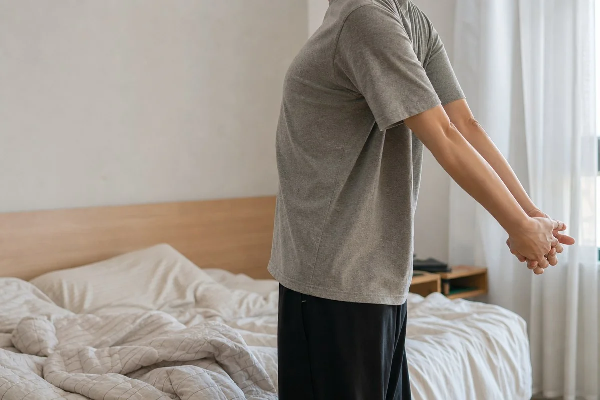 침대 위에서, 세면대 앞에서, 출근 전 현관에서 각각 적용하는 법 — AI 자료 이미지