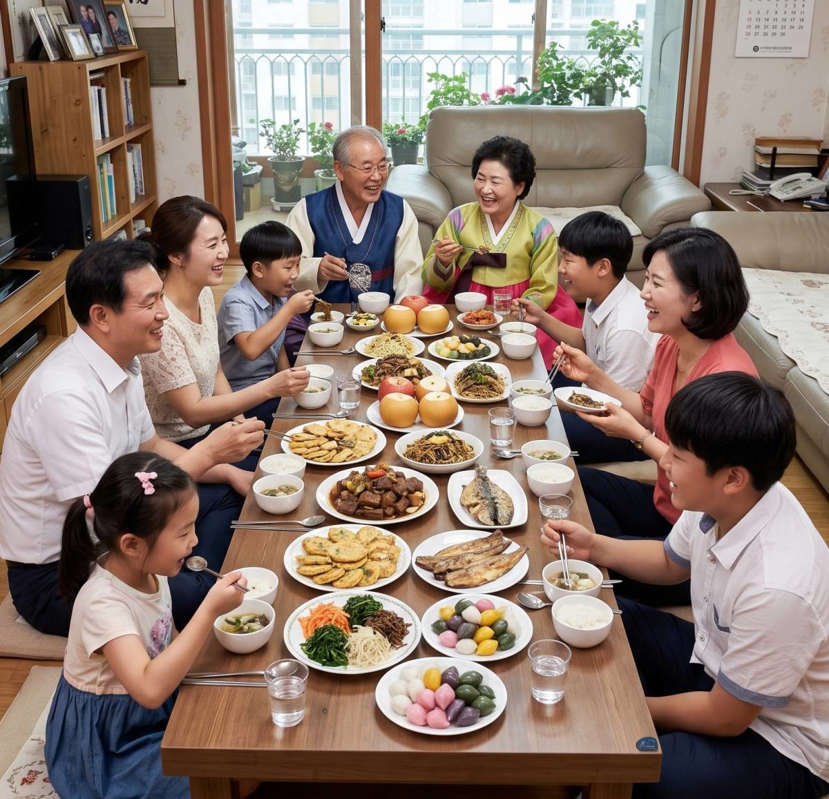 삼대가 모인 추석 명절 밥상 앞 풍경. 기사 내용 토대로 AI툴 활용해 제작한 자료사진.