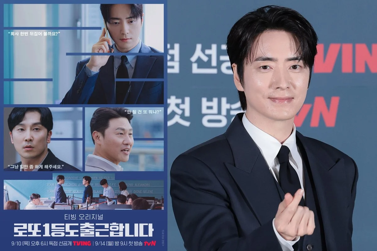 드라마 '로또 1등도 출근합니다' / 검은 양복 차림의 이준혁, 인사 제스처를 취하며 미소 짓는 모습 (사진=티빙·뉴스1)