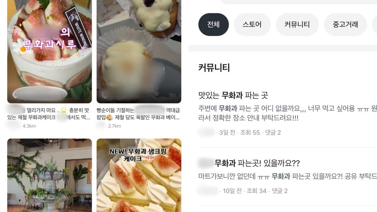 당근 앱 '무화과' 관련 최신 게시글들. / 당근 앱 갈무리