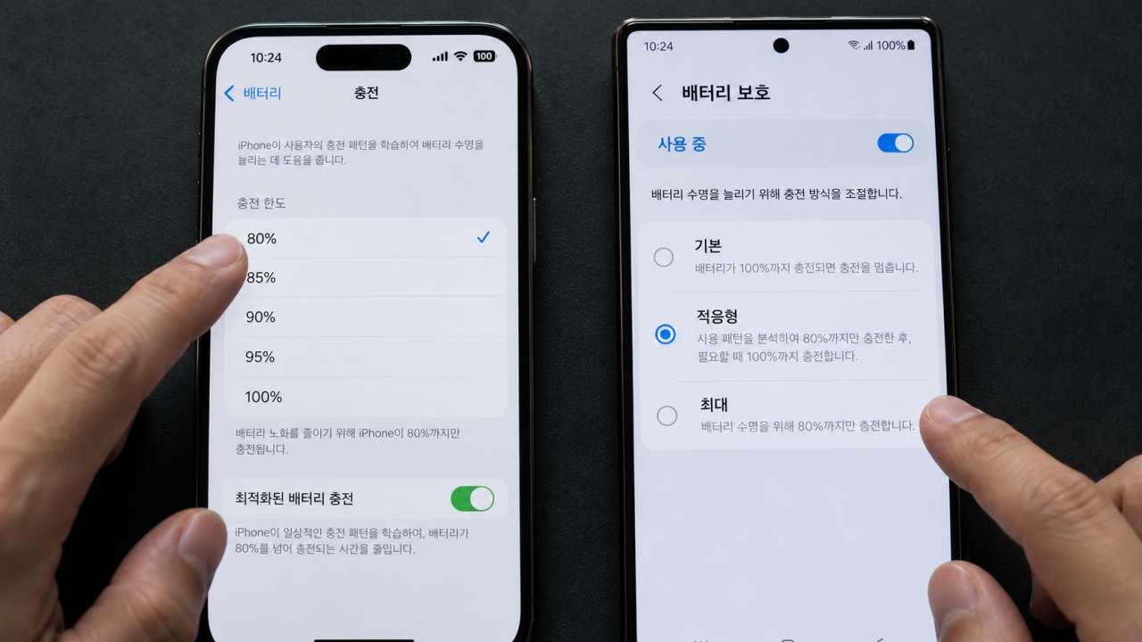 아이폰과 갤럭시의 배터리 설정. / AI 생성 이미지