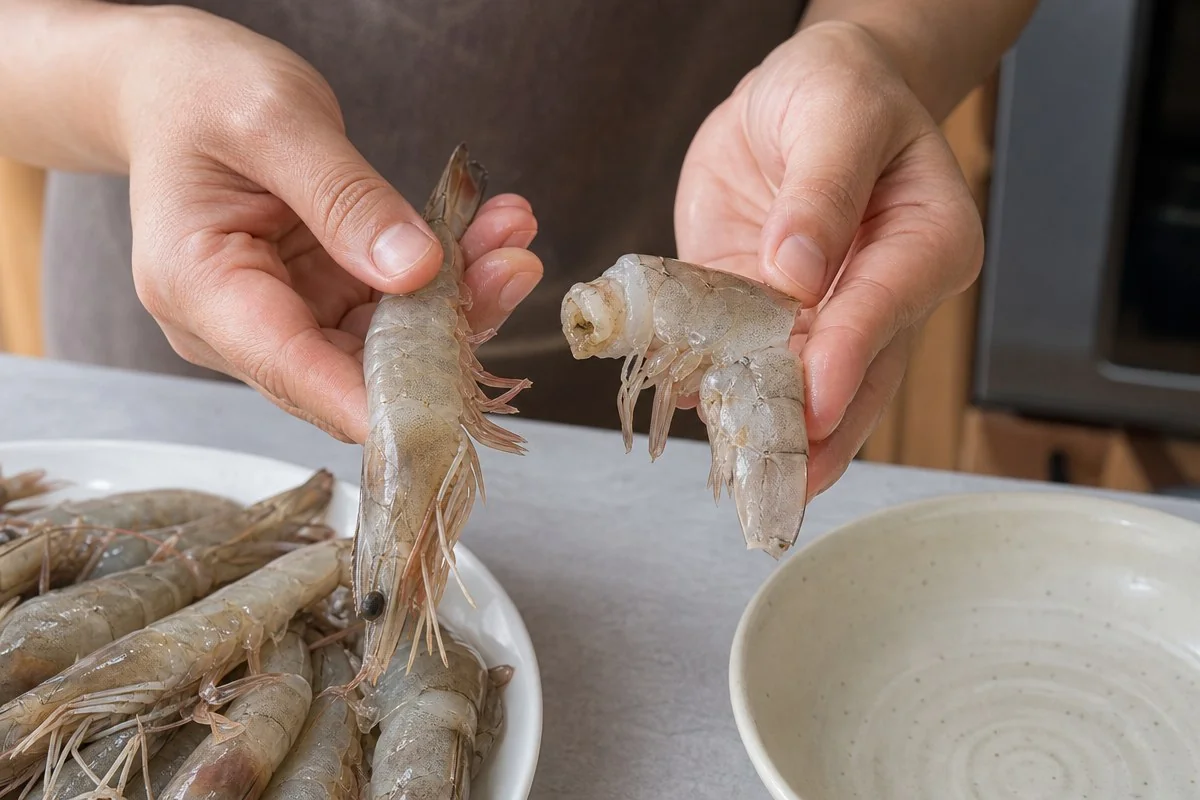 신선한 생새우인지부터 고른 뒤 손질을 시작해야 한다 — AI 자료 이미지