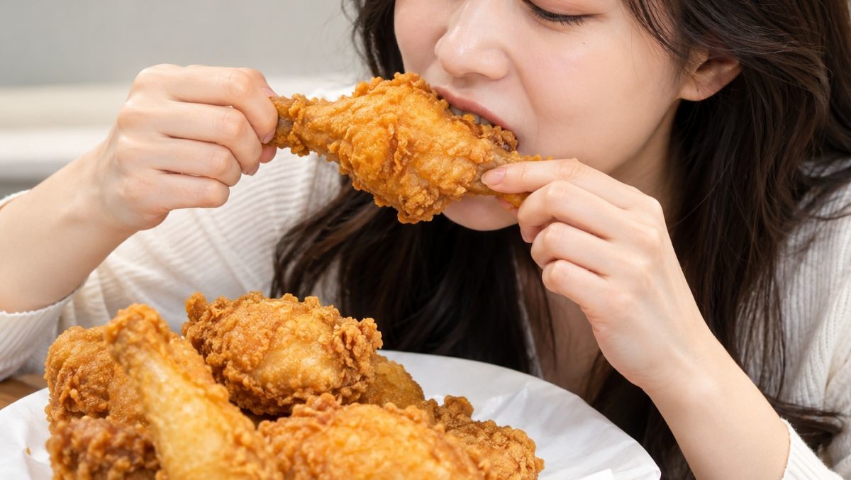 치킨을 먹는 사람. AI가 생성한 자료사진. (기사 내용과 직접적인 연관은 없음을 밝힙니다.)