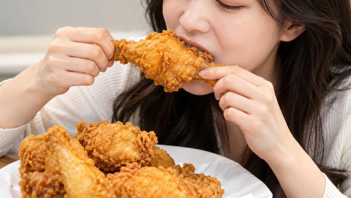 치킨을 먹는 사람. AI가 생성한 자료사진. (기사 내용과 직접적인 연관은 없음을 밝힙니다.)