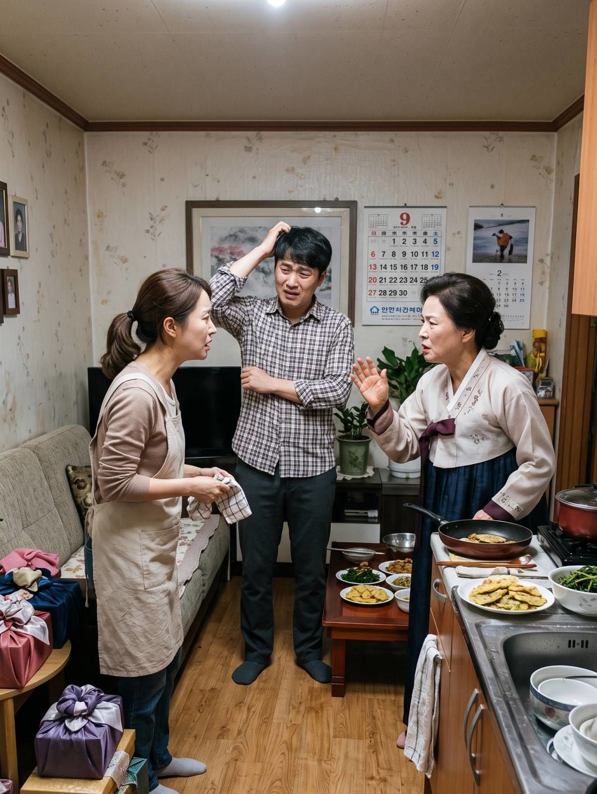 명절의 고부갈등 모습. 기사 내용 토대로 AI툴 활용해 제작한 자료사진.
