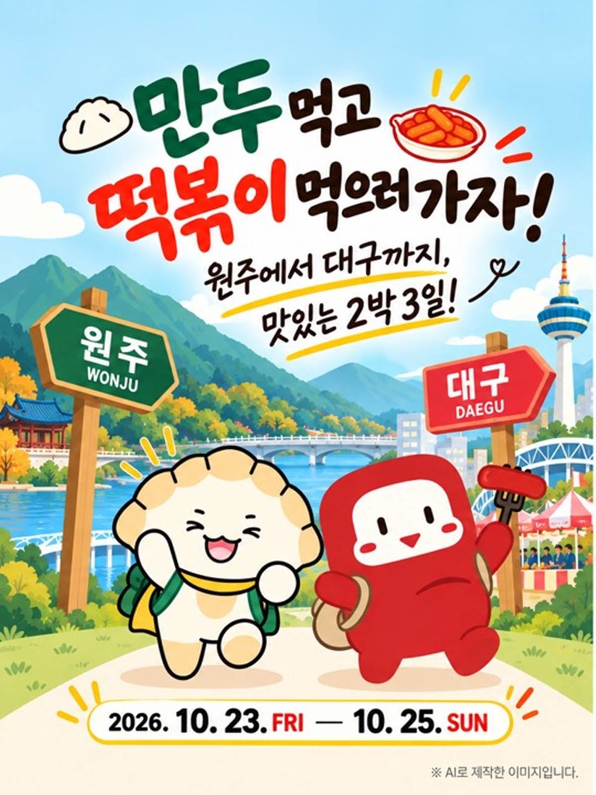 원주 1박+대구 1박의 2박 3일 K-분식 식도락 홍보물. / 대구 북구