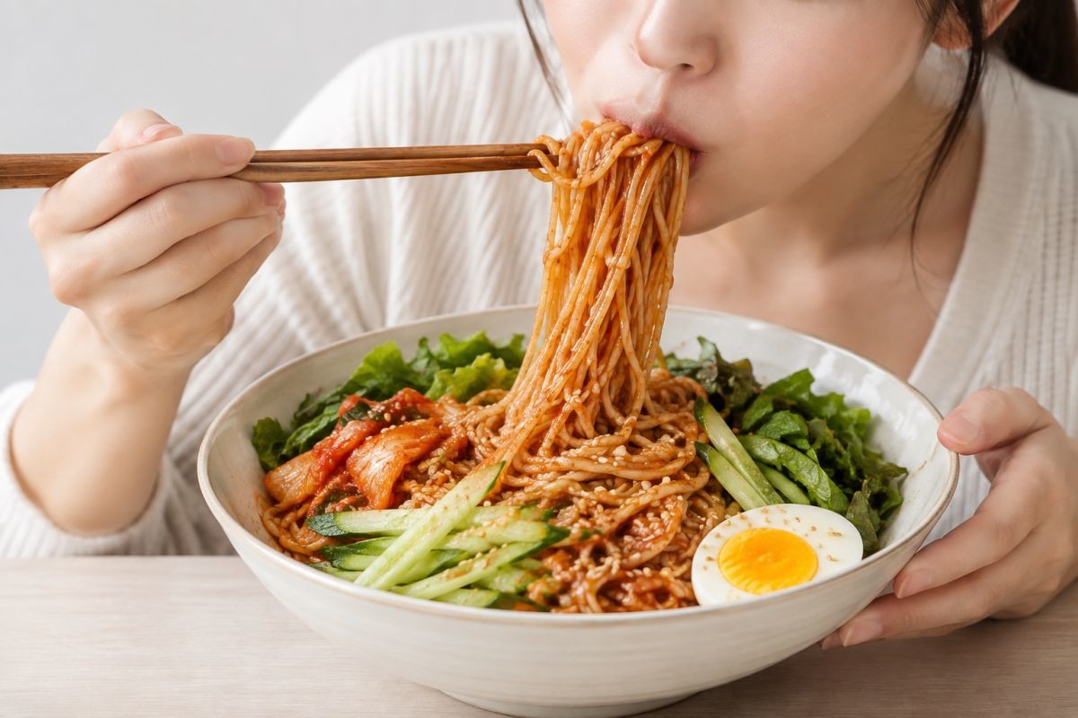 비빔면을 먹는 모습. 기사 이해를 돕기 위해 AI툴로 생성한 자료사진.