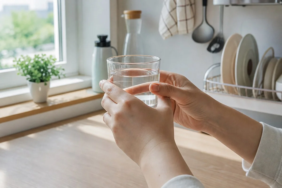 물을 자주 조금씩 나눠 마시는 것이 습도 조절보다 먼저다 — AI로 생성한 자료 이미지