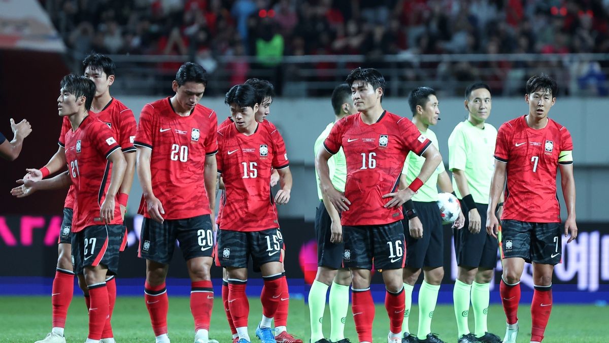 지난 28일 서울 마포구 서울월드컵경기장에서 열린 축구 국가대표팀 평가전 대한민국과 우루과이의 경기에서 1-4로 패배한 대한민국 손흥민이 아쉬워하고 있다. / 뉴스1