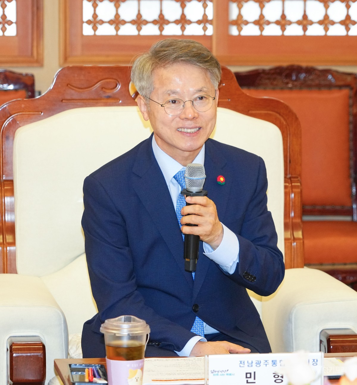 민형배 전남광주통합특별시장이 28일 오후 광주청사 비즈니스룸에서 열린 '울산광역시-전남광주통합특별시 미래동반성장 우호협약 체결식'에서 인사말을 하고 있다./전남광주통합특별시