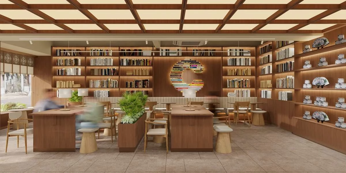 ‘The Book Teahouse’ 콘셉트로 꾸며진 CHAGEE 서울대입구역점 내부 / 차지 제공